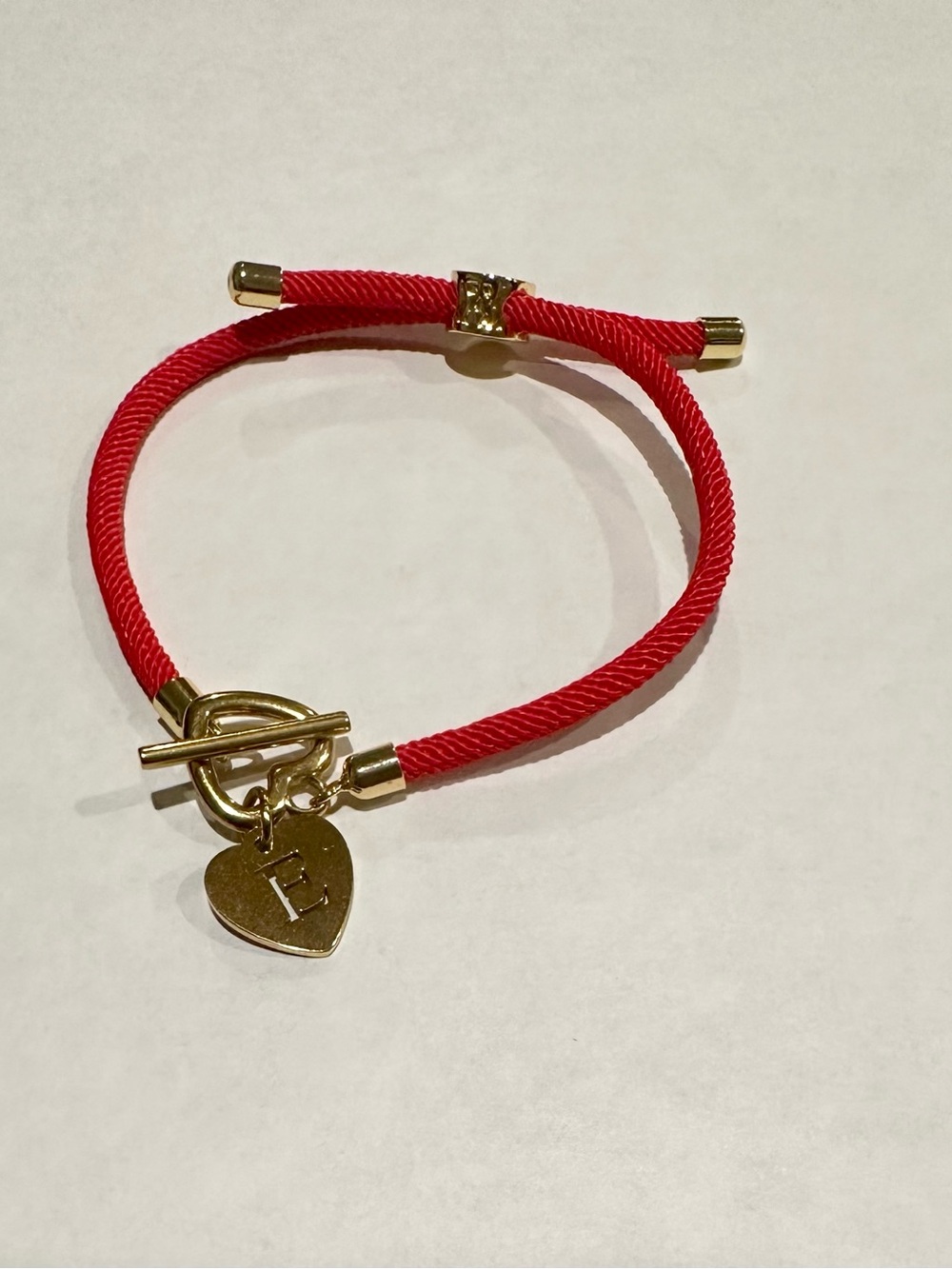 New Gold Heart Charm with letter E Red Cord Bracelet
